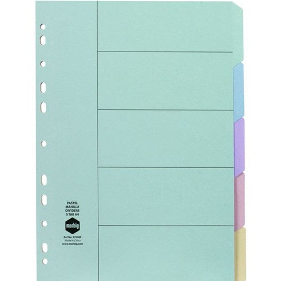 Dividers | Marbig Marbig Manilla Indices & Dividers A4 5 Tab Pastel Colours