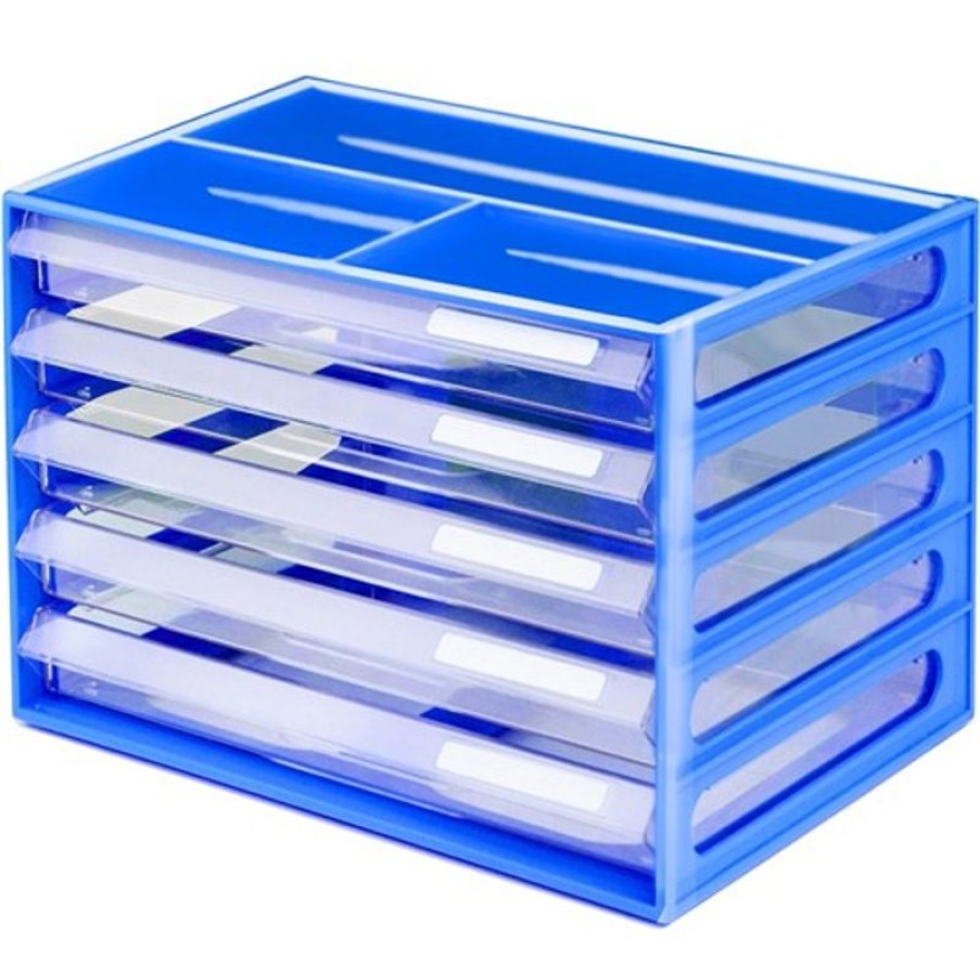 Desk Top Accessories | Italplast Italplast A4 Document Cabinet 5 Drawer Blueberry Clear