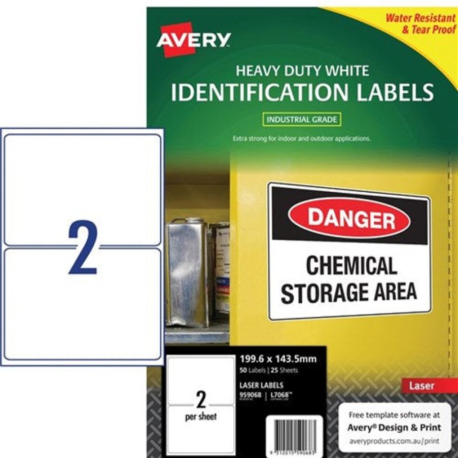 Telephones & Accessories | Avery Avery Identification Laser Heavy Duty White L7068 199.6X143.5Mm 2Up 50 Labels