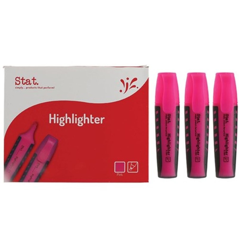 Markers & Highlighters | Stat Stat Highlighter Chisel 2-5Mm Tip Rubberised Grip Pink