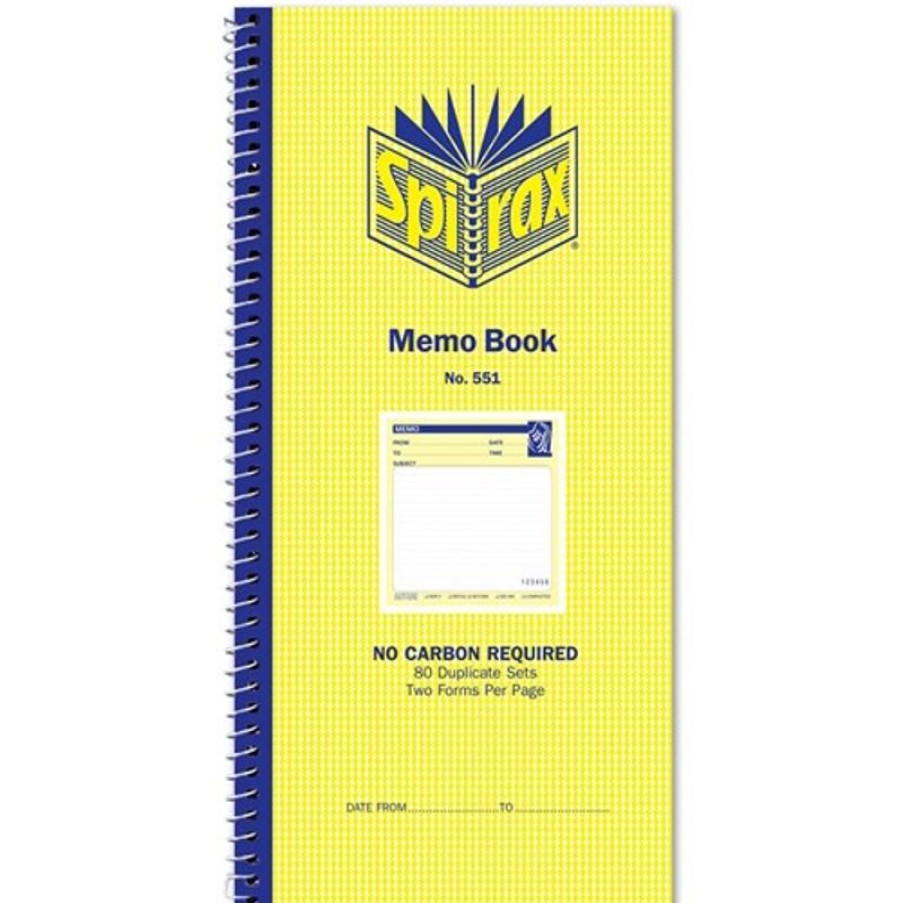 Business Books | Spirax Spirax 551 Memo Book Carbonless 2 Per Page 80 Duplicate Sets Side Opening