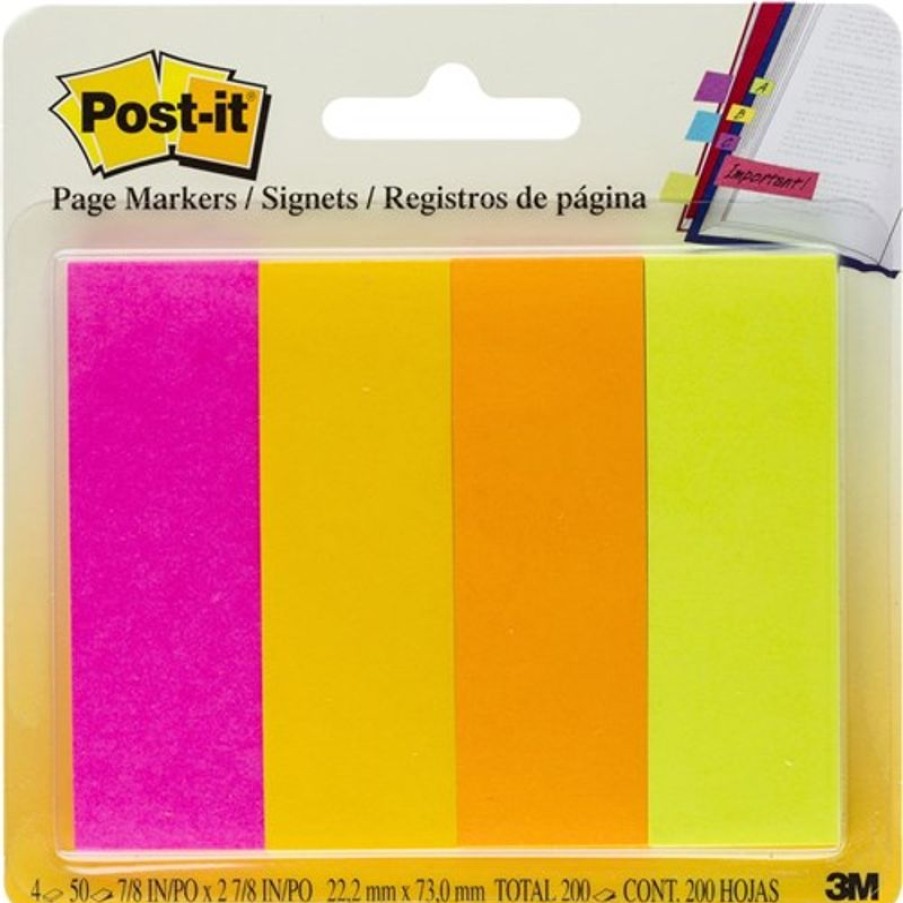 Notes & Flags | Post-It Post-It Page Markers 22X73Mm Neon Assorted 50 Sheet Pad Pack Of 4