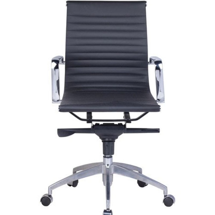 Chairs & Accessories | RapidLine Rapidline Pu605M Boardroom Chair Chrome Base And Arms Medium Back Black Ribbed Pu