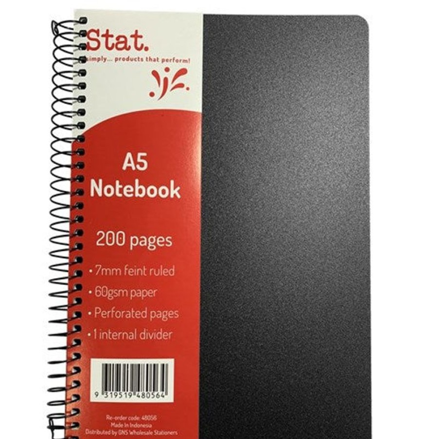 Paper, Post & Books/Books | Stat Stat Notebook A5 8Mm Ruled 60Gsm 200 Pages Poly Cover Black Pack5