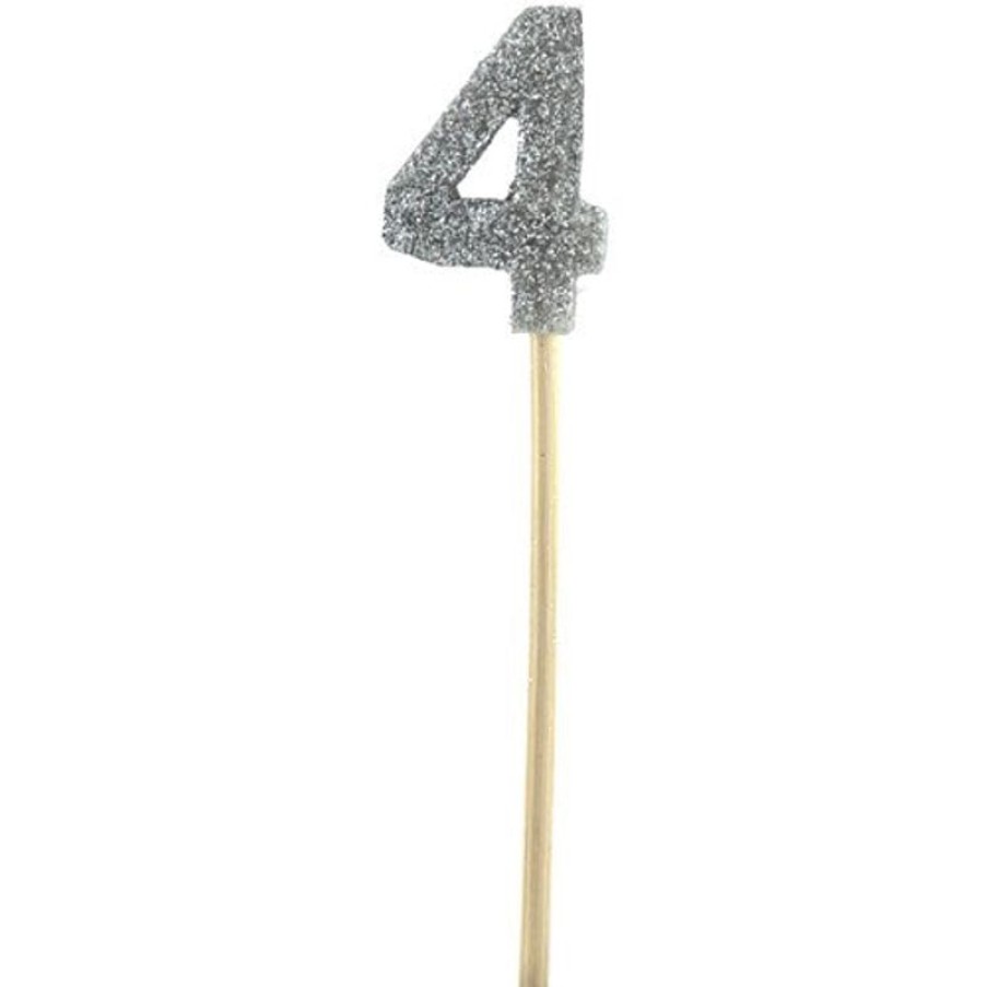 Telephones & Accessories | Alpen Alpen Candle Long Stick Glitter No. 4 Silver