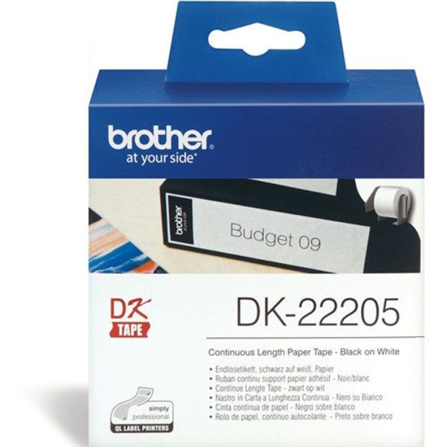 Telephones & Accessories | Brother Brother Dk-22205 Label Rolls 62Mmx30.48M Black On White Adhesive Paper