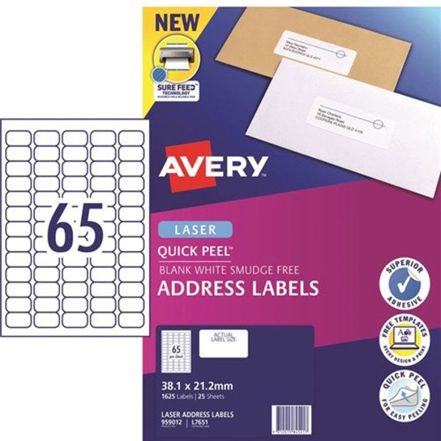 Telephones & Accessories | Avery Avery Quick Peel Address Laser White L7651 38.1X21.2Mm 65Up 1625 Labels 25 Sheets