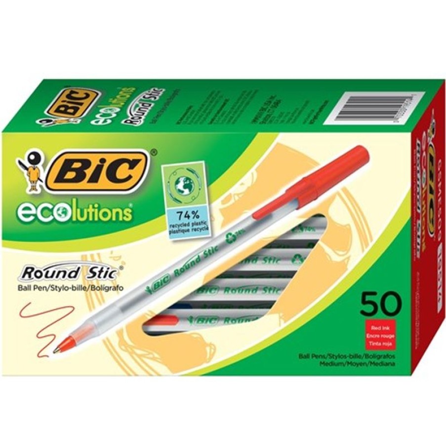 Telephones & Accessories | Bic Bic Ecolutions Ballpoint Pen Round Stic Medium Red Box Of 50