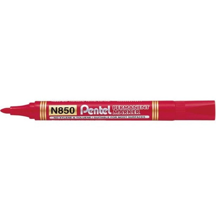 Markers & Highlighters | Pentel Pentel N850 Permanent Marker Bullet 1.5Mm Red Pack12