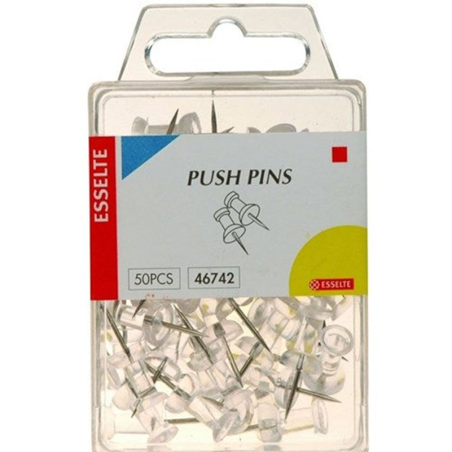 Clips & Fasteners | Esselte Esselte Push Pins 10X9Mm Clear Pack Of 50