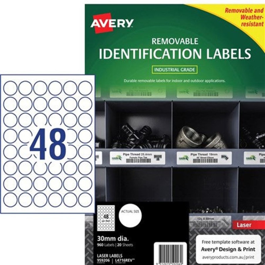 Telephones & Accessories | Avery Avery Identification Removable Heavy Duty Laser White L4716 30Mm Round 48Up 960 Labels