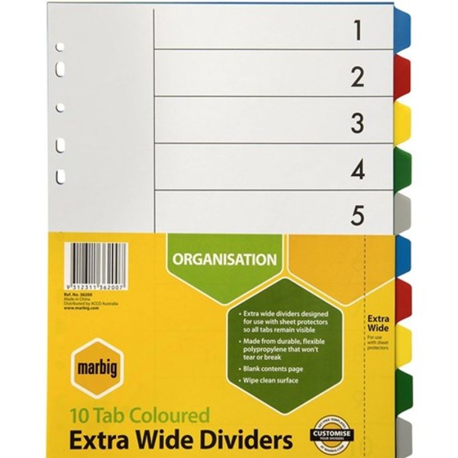 Dividers | Marbig Marbig Plastic Indices & Dividers A4 Extra Wide 10 Tab Multi Colour