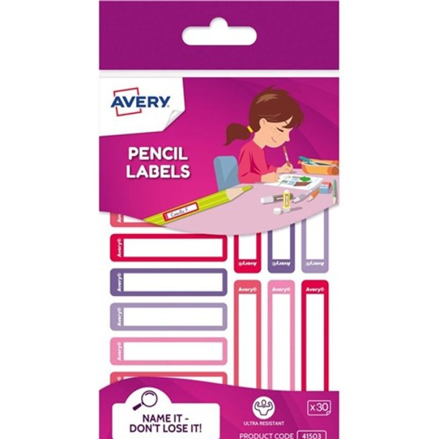 Telephones & Accessories | Avery Avery Kids Pencil Labels 52 X 12Mm Pink And Purple 30 Labels