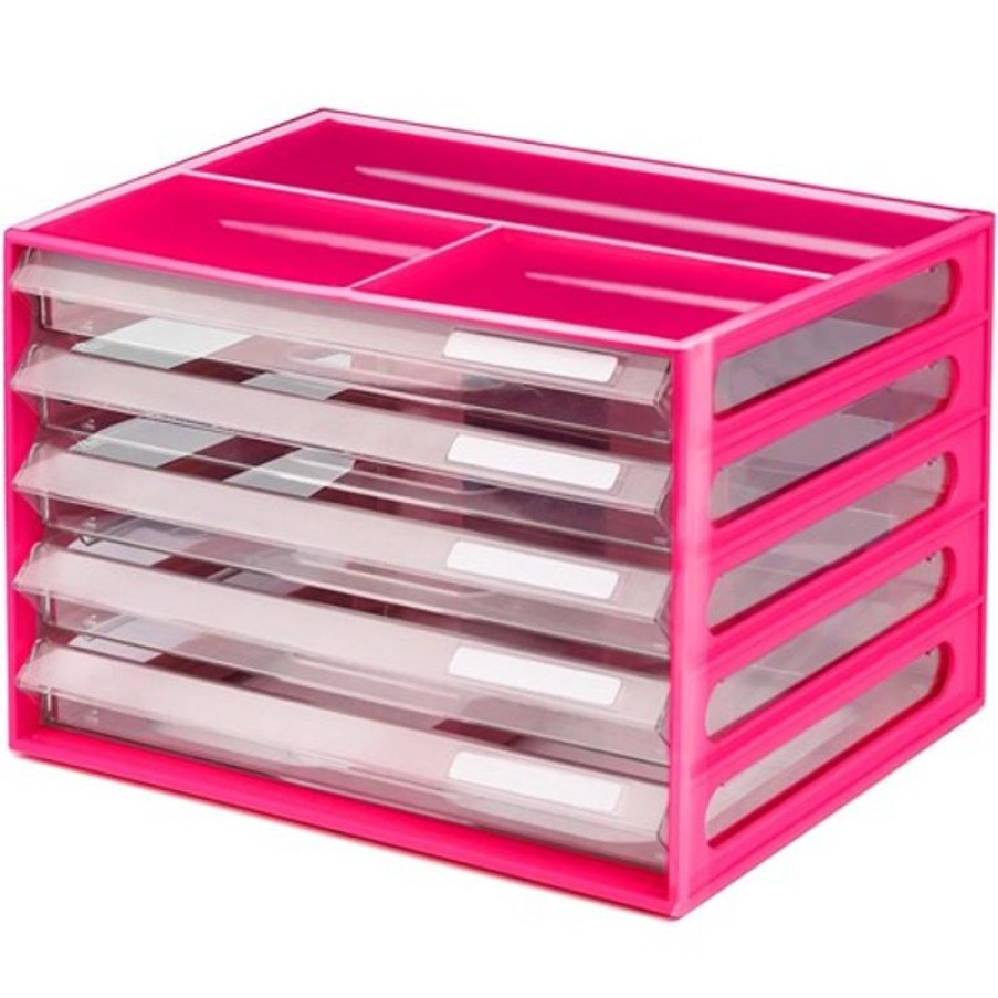 Desk Top Accessories | Italplast Italplast A4 Document Cabinet 5 Drawer Watermelon Clear