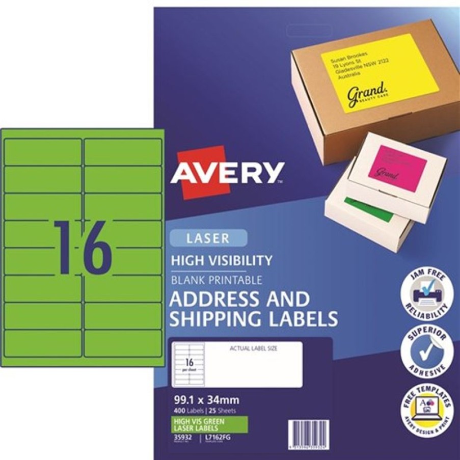 Telephones & Accessories | Avery Avery High Visibility Shipping Laser Fluoro Green L7162Fg 99.1X34Mm 16Up 400 Labels