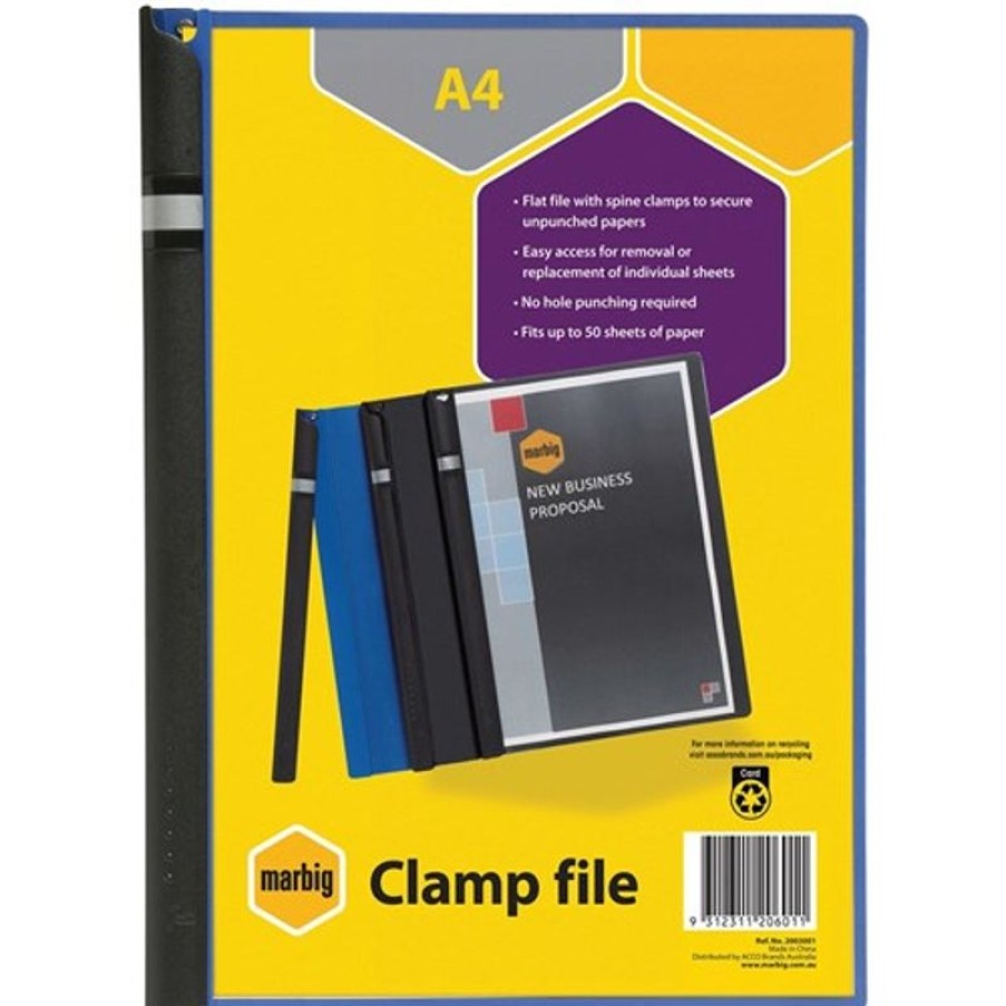 Telephones & Accessories | Marbig Marbig Spine Clamp File A4 50 Sheet Capacity Blue