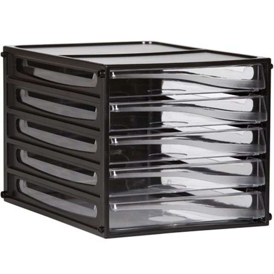 Desk Top Accessories | Esselte Esselte Desktop Filing Drawers 5 Clear Drawers Black Shell