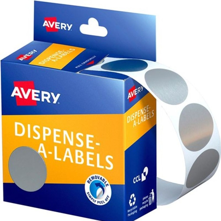 Telephones & Accessories | Avery Avery Removable Dispenser Labels 24Mm Round Silver Pack Of 250