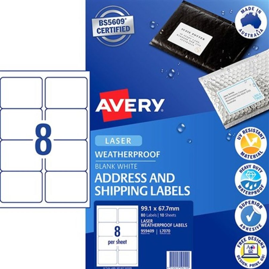 Telephones & Accessories | Avery Avery Weatherproof Address & Shipping Laser White L7070 99.1X67.7Mm 8Up 80 Labels