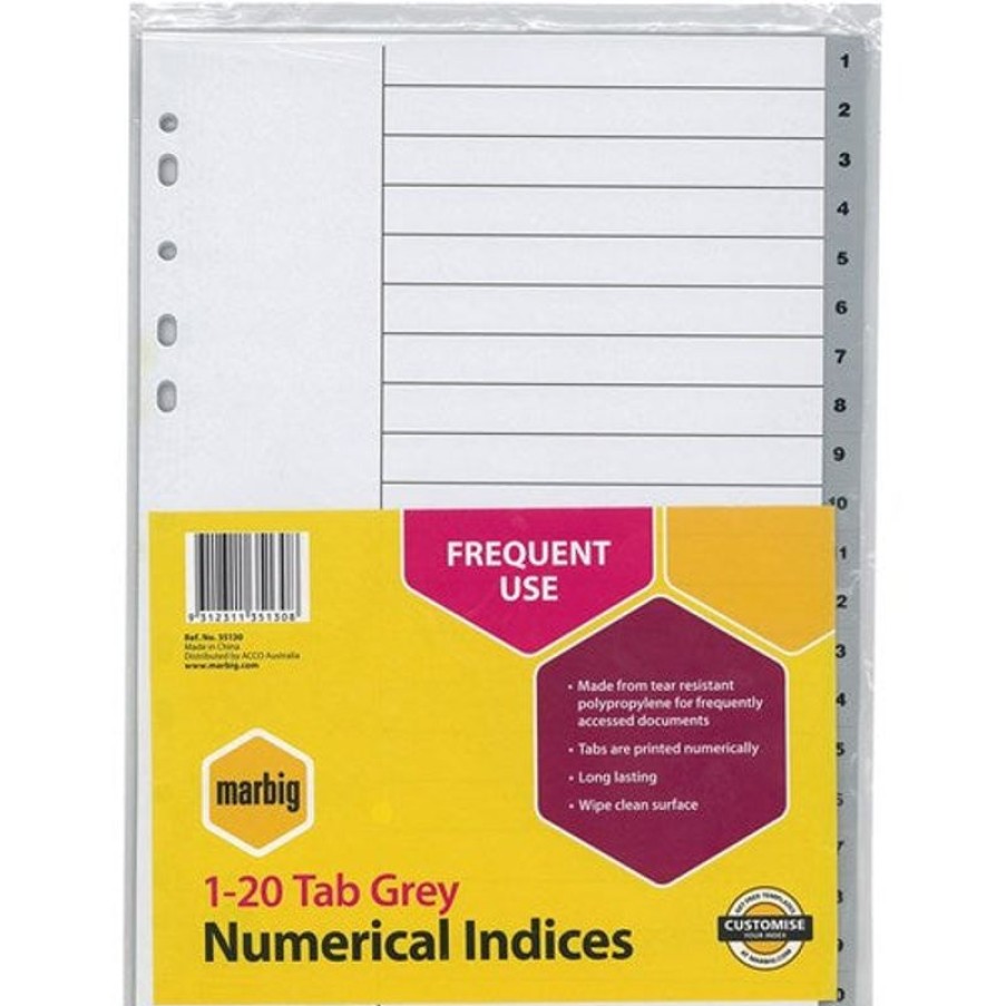 Dividers | Marbig Marbig Plastic Indices & Dividers A4 1-20 Grey