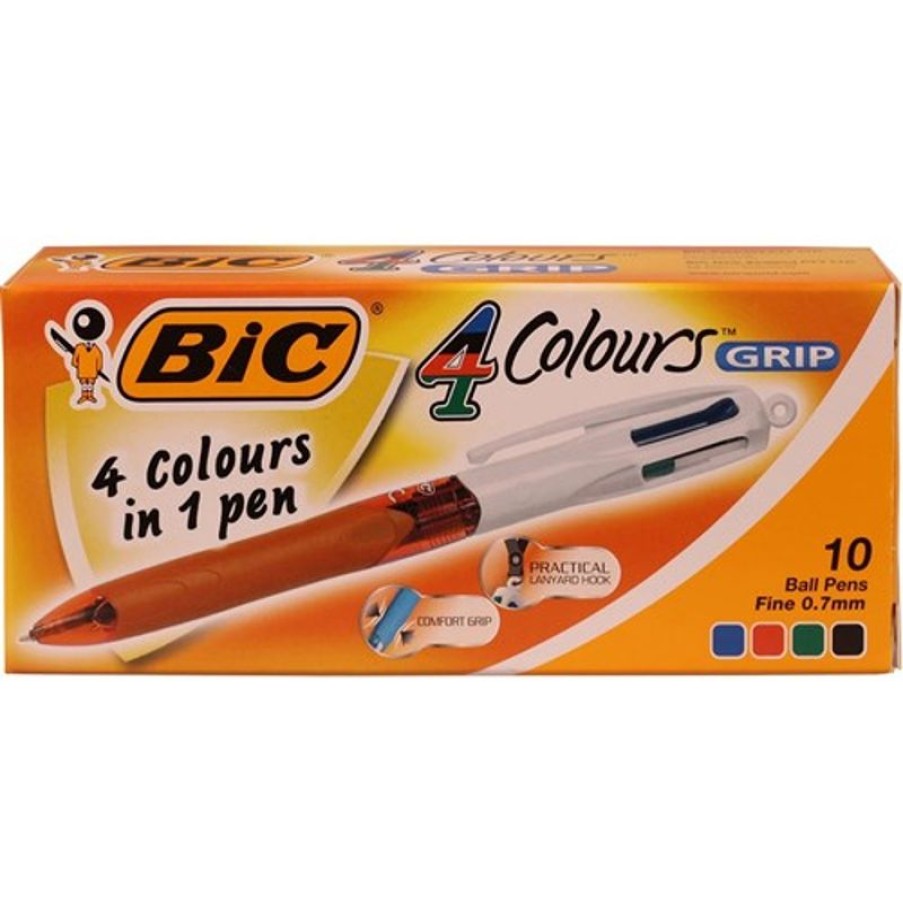 Telephones & Accessories | Bic Bic 4 Colour Ballpoint Pen Retractable Fine 0.7Mm Grip Barrel Box Of 10