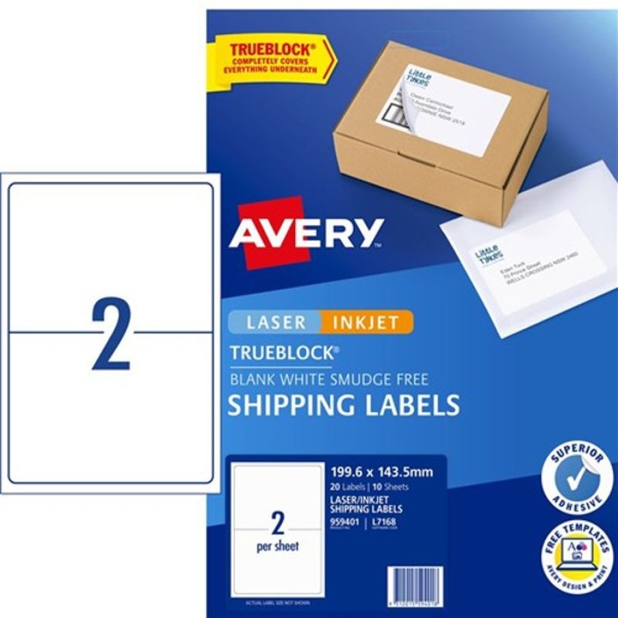 Telephones & Accessories | Avery Avery Internet Shipping Laser & Inkjet Labels White L7168 199.6X143.5Mm 2Up 20 Labels