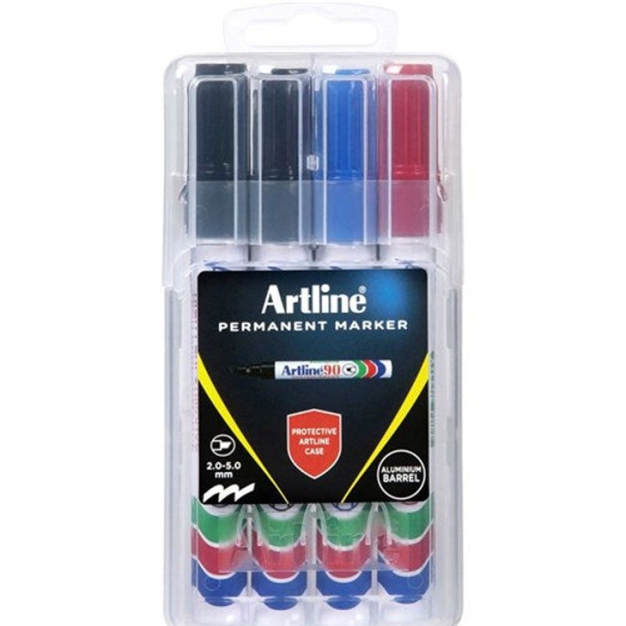 Telephones & Accessories | Artline Artline 90 Permanent Markers Chisel 2-5Mm Assorted Hard Case Pack Of 4