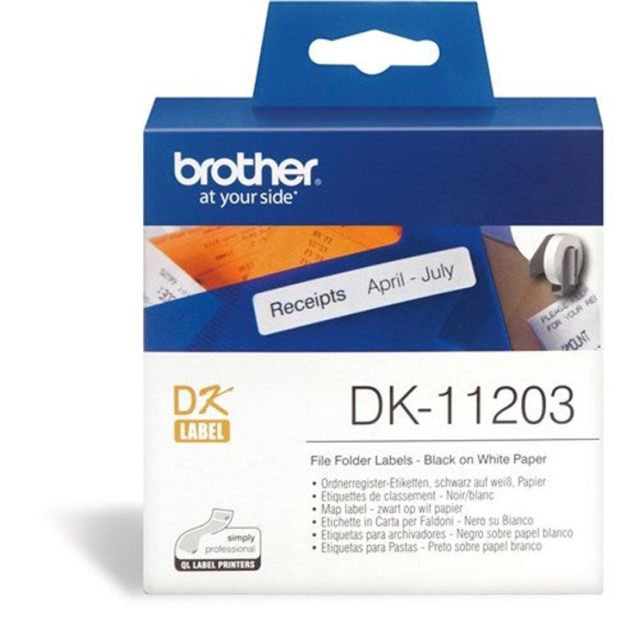 Telephones & Accessories | Brother Brother Dk-11203 Label Rolls 17X87Mm File Folder Black On White Suits Ql-Series Box 300