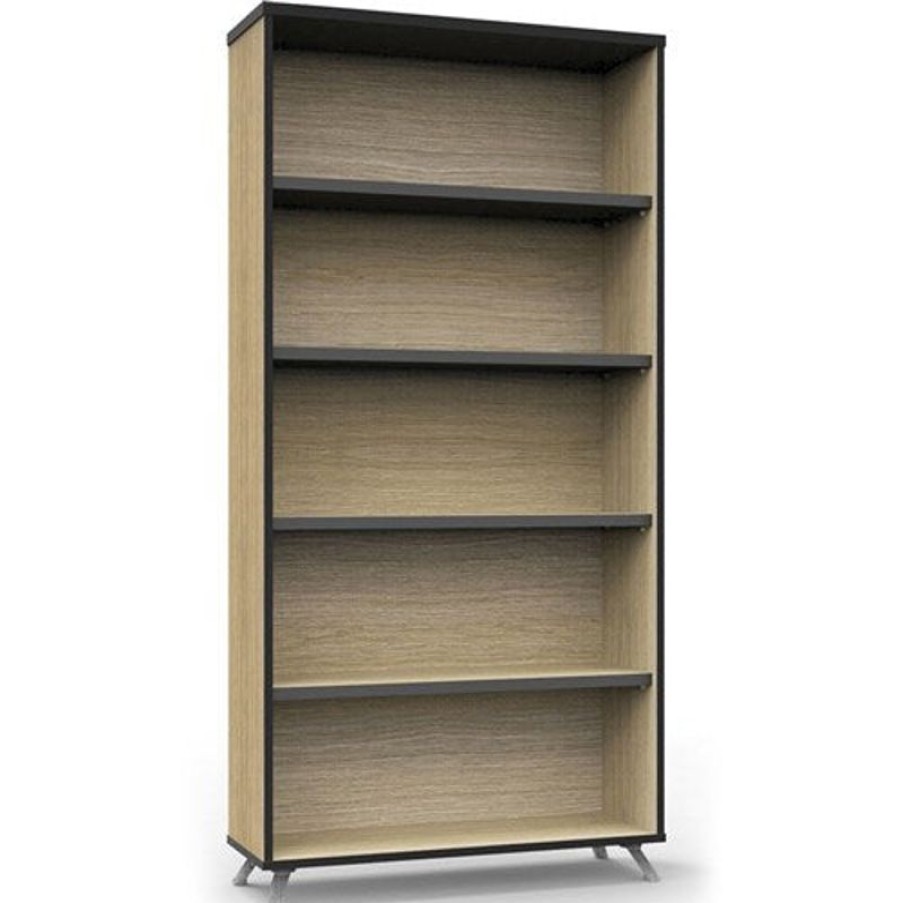 Storage | RapidLine Rapidline Infinity Bookcase 900W X 315D X 1800Mmh 4 Shelf Oak With Black Edge