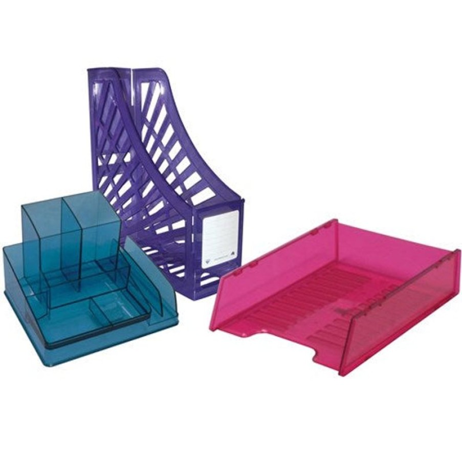 Desk Top Accessories | Italplast Italplast Desk Organiser Translucent Tinted Blue