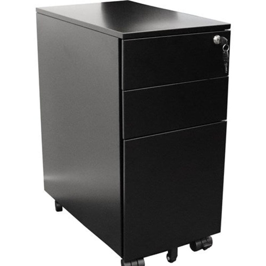 Storage | GO Rapidline Go Steel Slimline Mobile Pedestal 2 Drawer 1 File 300Wx472Dx610Mmh Black