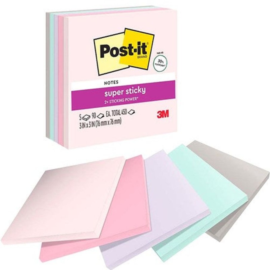 Notes & Flags | Post-It Post-It 654-5Ssnrp Super Sticky Notes 76Mmx76Mm Wanderlust Pastels Pack Of 5