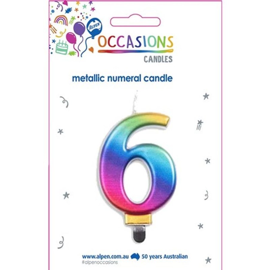 Telephones & Accessories | Alpen Alpen Numerical Birthday Candle No. 6 Metallic Rainbow