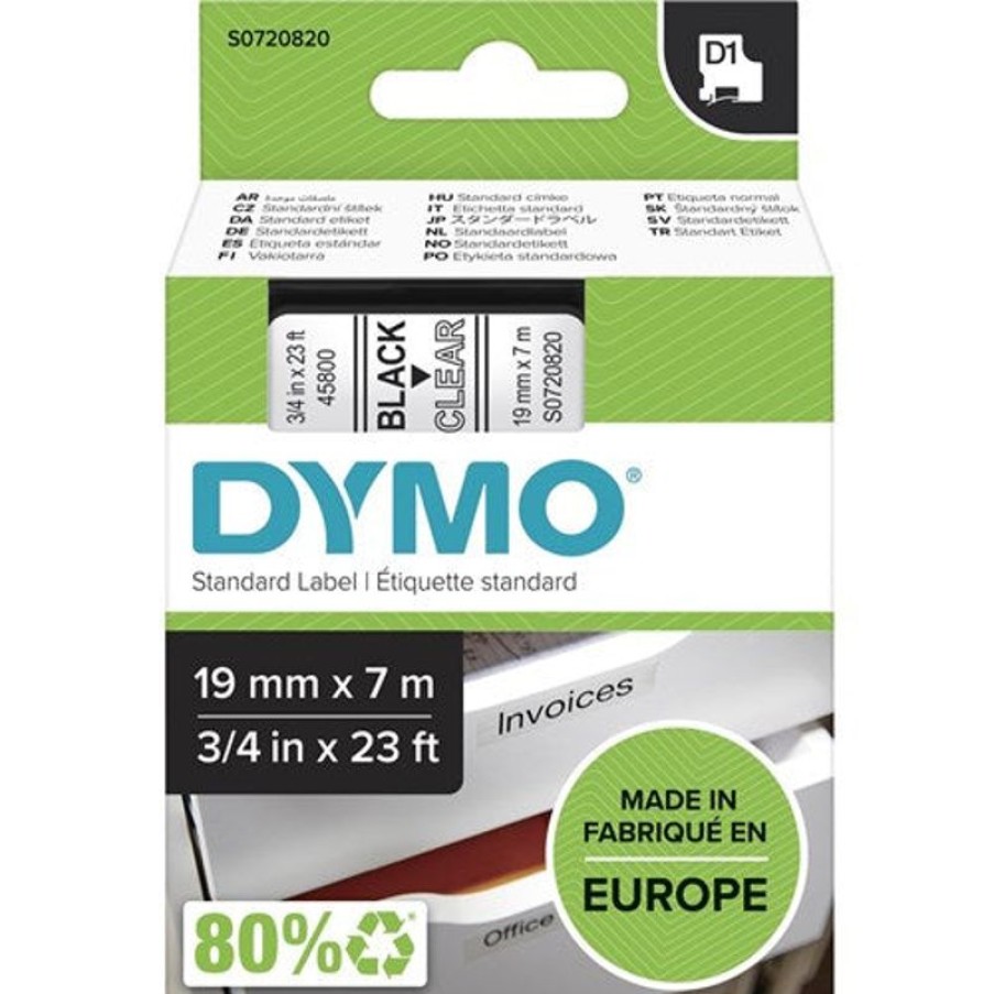 Labelling Machines & Accessories | Dymo Dymo D1 Label Cassette Tape 19Mmx7M Black On Clear