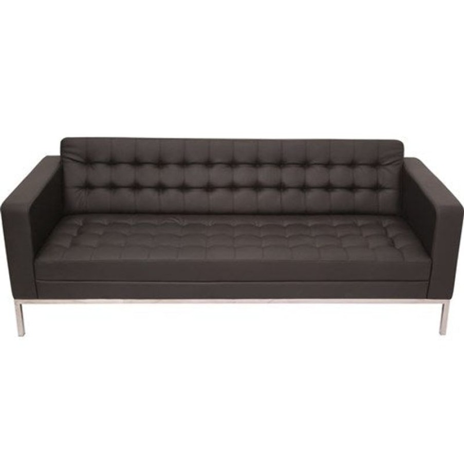 Chairs & Accessories | RapidLine Rapidline Venus Triple Sofa Stainless Steel Frame Button Finish Black Pu Upholstery