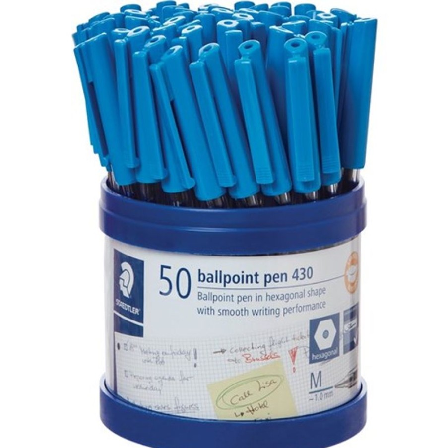 Pens | Staedtler Staedtler 430 Stick Ballpoint Pens Medium 1Mm Blue Cup Of 50