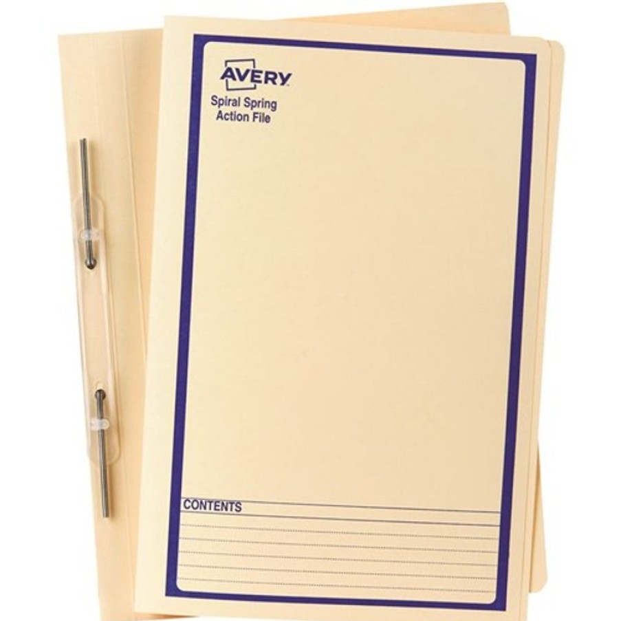 Telephones & Accessories | Avery Avery Spiral Action File Foolscap Buff With Blue Print Box25