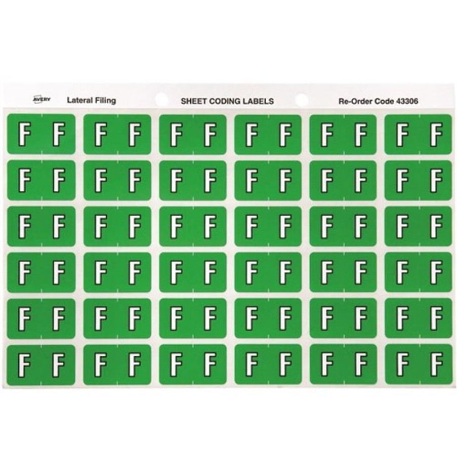 Telephones & Accessories | Avery Avery Alphabet Coding Label F Side Tab 25X38Mm Light Green Pack Of 180