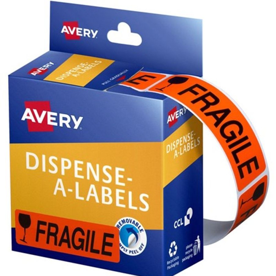 Telephones & Accessories | Avery Avery Removable Dispenser Labels 19X64Mm Fragile Black On Fluoro Red Pack Of 125