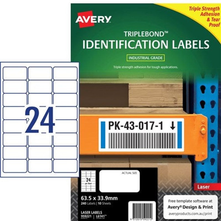 Telephones & Accessories | Avery Avery Triplebond Laser Labels Identification White L6141 63.5X33.9Mm 24Up 240 Labels