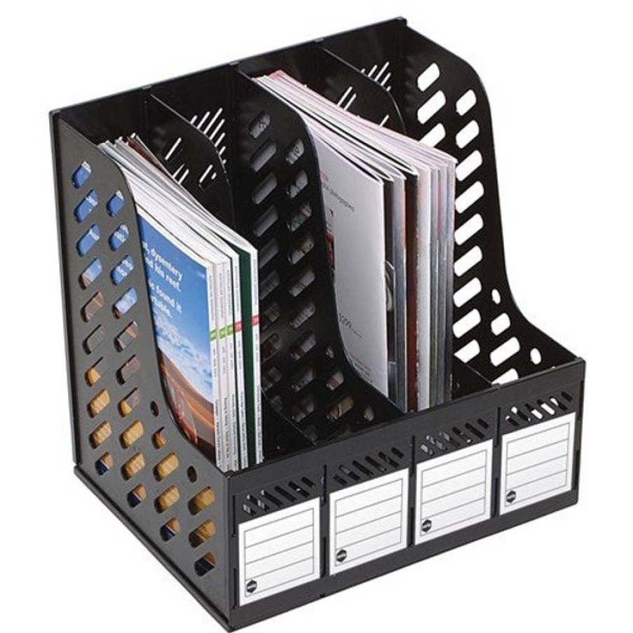 Desk Top Accessories | Marbig Marbig Magazine Rack 4 Compartments Black