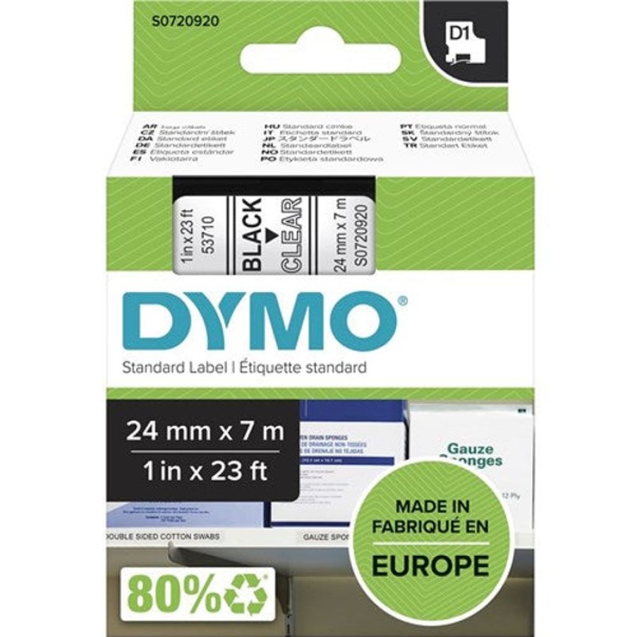 Labelling Machines & Accessories | Dymo Dymo D1 Label Cassette Tape 24Mmx7M Black On Clear