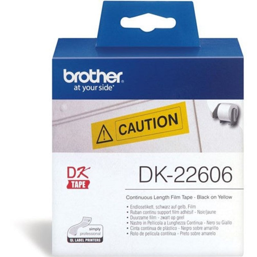 Telephones & Accessories | Brother Brother Dk-22606 Label Rolls 62Mmx15.24M Black On Yellow Adhesive Film