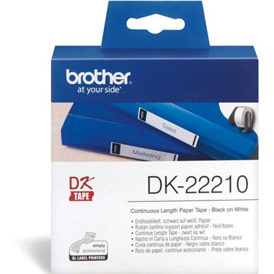 Telephones & Accessories | Brother Brother Dk-22210 Label Rolls 29Mmx30.48M Black On White Adhesive Paper