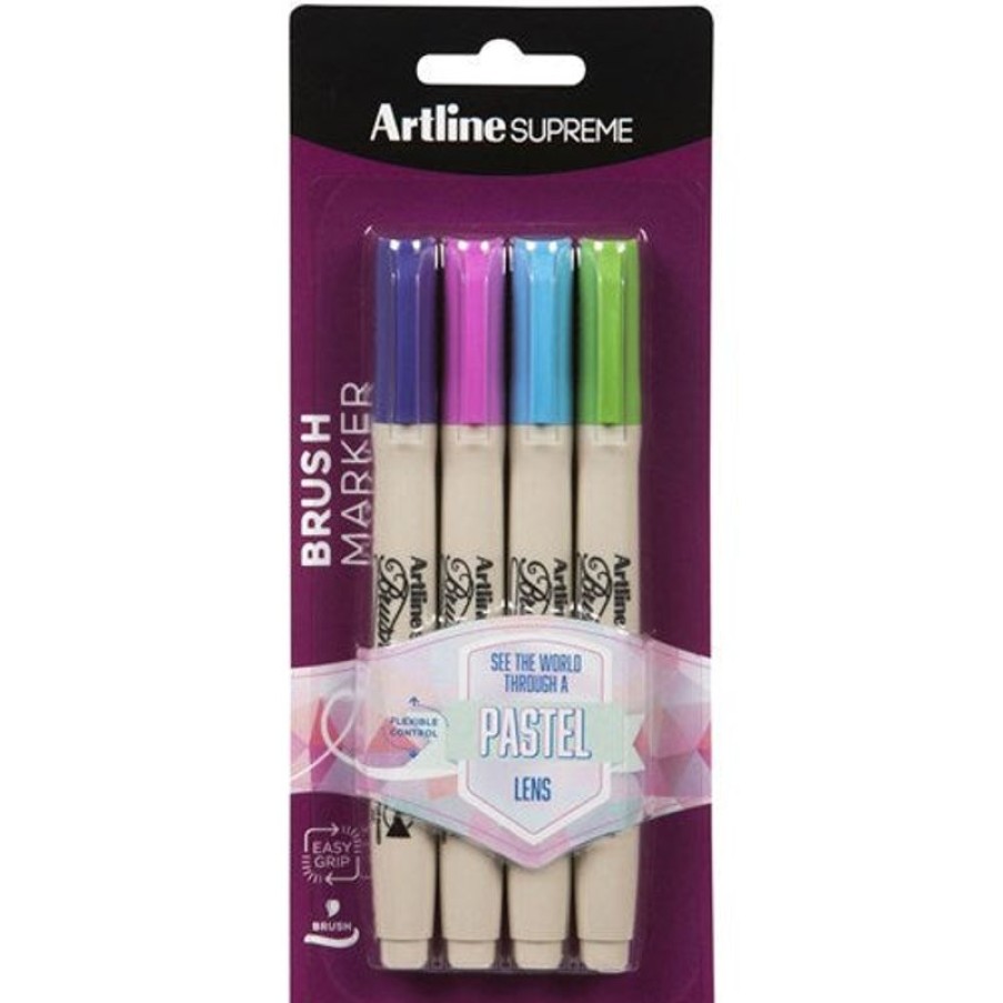 Telephones & Accessories | Artline Artline Supreme Brush Markers Pastel Assorted Pack Of 4