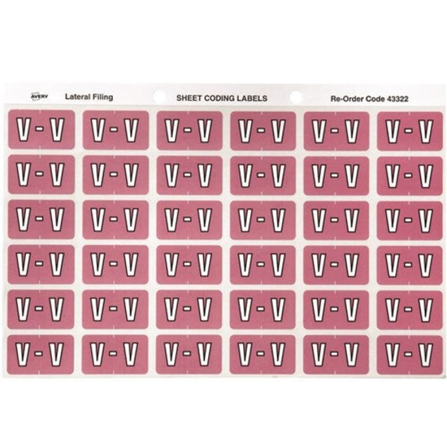 Telephones & Accessories | Avery Avery Alphabet Coding Label V Side Tab 25X38Mm Mauve Pack Of 180