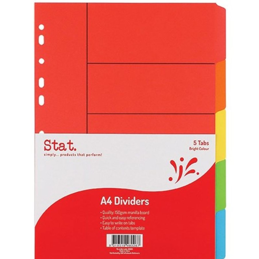 Dividers | Stat Stat Manilla Divider A4 5 Tab Bright Colours