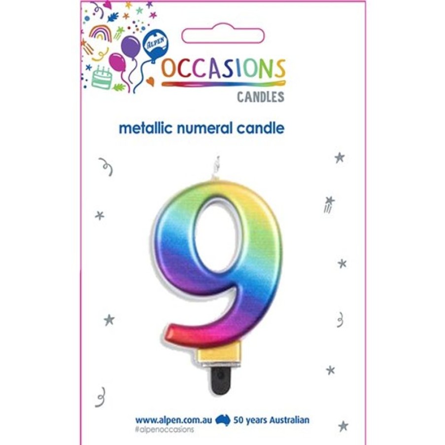 Telephones & Accessories | Alpen Alpen Numerical Birthday Candle No. 9 Metallic Rainbow