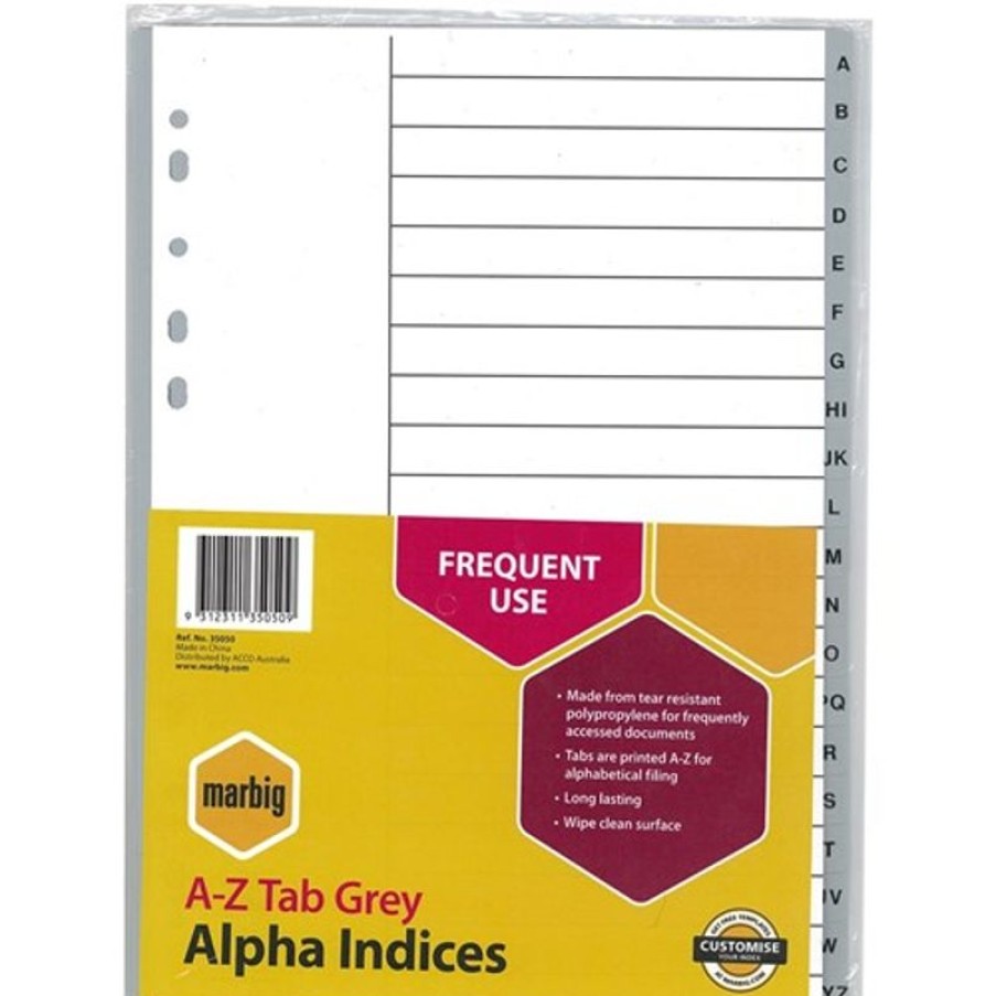 Dividers | Marbig Marbig Plastic Indices & Dividers Tabs A4 A-Z Grey