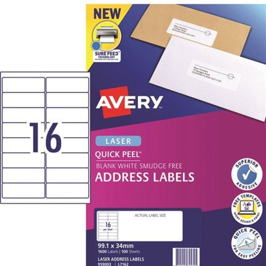 Telephones & Accessories | Avery Avery Quick Peel Address Laser White L7162 99.1X34.2Mm 16Up 1600 Labels 100 Sheets